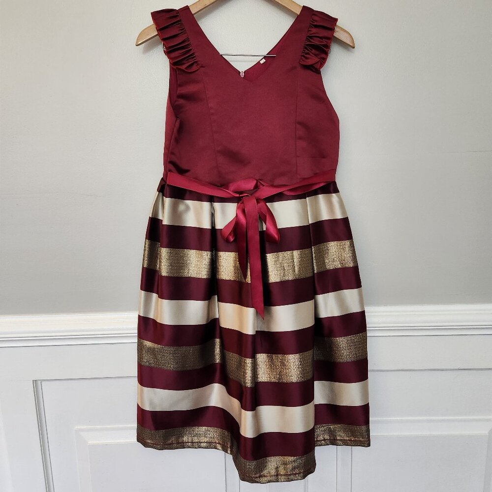 Red Gold Glitter Ruffles Lace Party Wedding Bridesmaid Holiday Dress Girls XL
